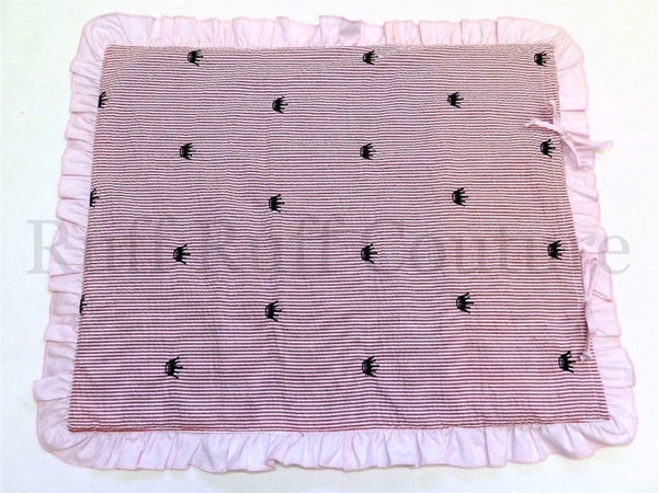 Seersucker Pink Mat with Crown Embroidery