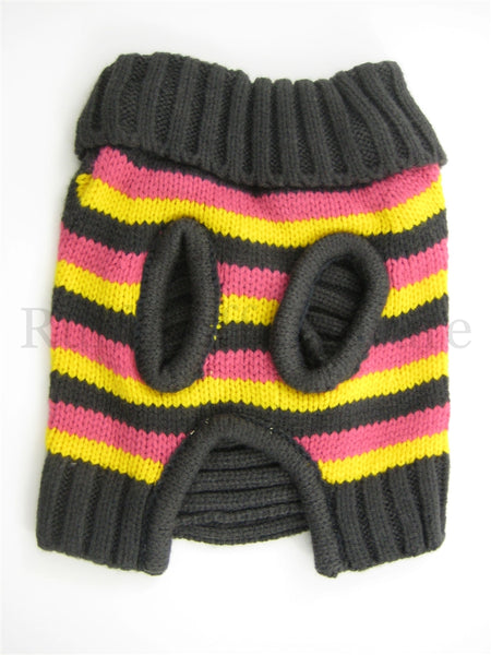 Shawl Collar Double Breasted Sweater (Grey-Pink-Yellow Stripes)