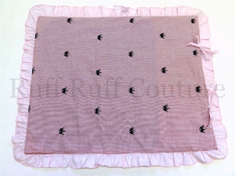 Seersucker Pink Mat with Crown Embroidery