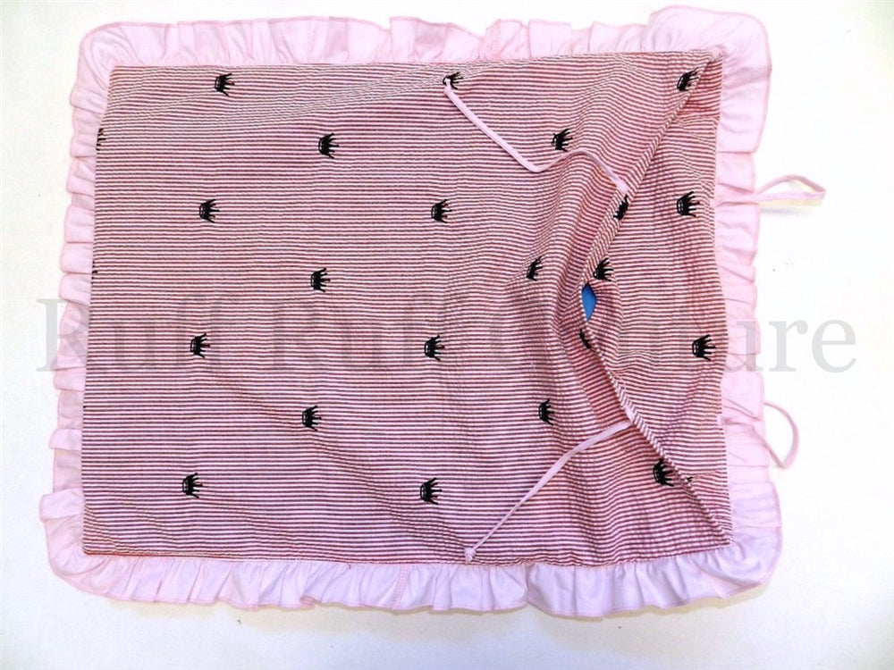 Seersucker Pink Mat with Crown Embroidery