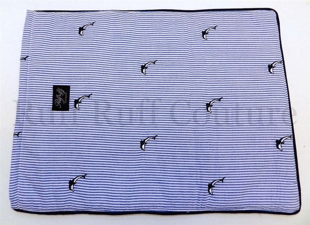 Seersucker Blue Mat with Dolphin Embroidery