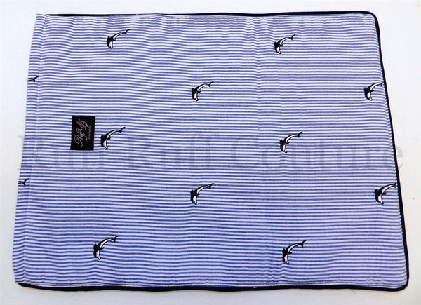 Seersucker Blue Mat with Dolphin Embroidery