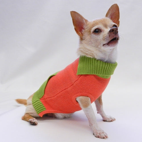 French Collar Orange Green Color Block Sweater